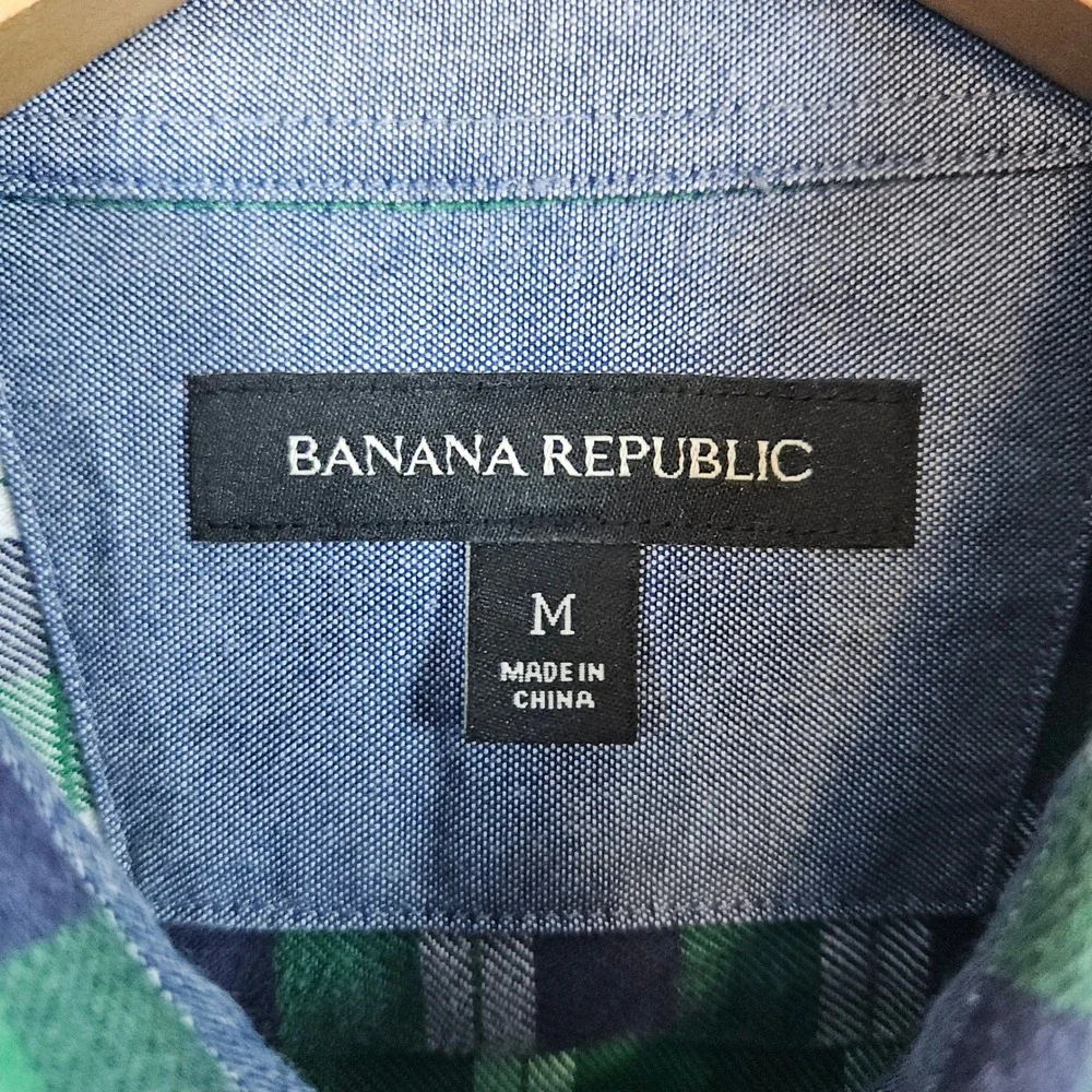 Banana Republic Men's Green Blue White Plaid Size M Button Up Shirt 100% Cotton‎